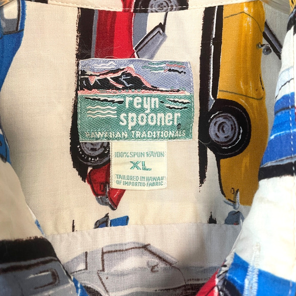 REYN SPOONER Men's Size XL Multicolor VTG Classic Car Print Hawaiian Aloha Shirt - Picture 2 of 8